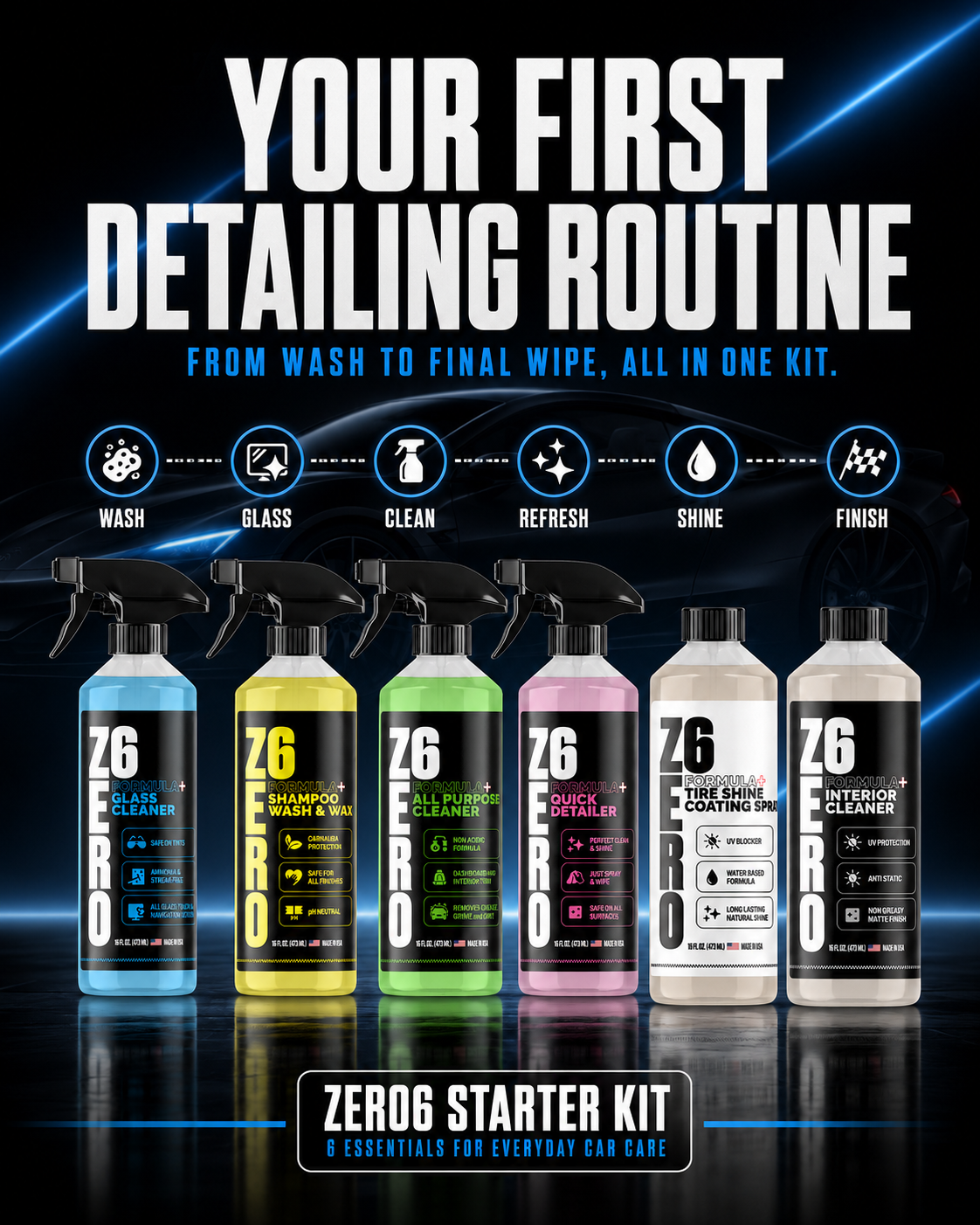 ZER06 Starter Kit Bundle | 6-Piece Everyday Car Care Kit